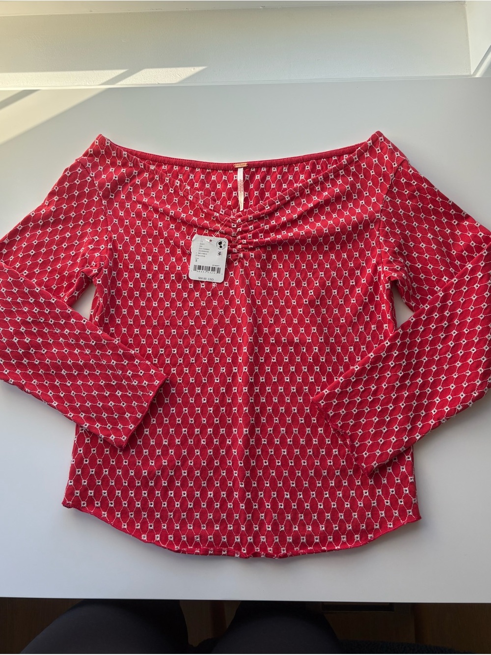NWT Free People Red Off-Shoulder quarter Sleeve Top